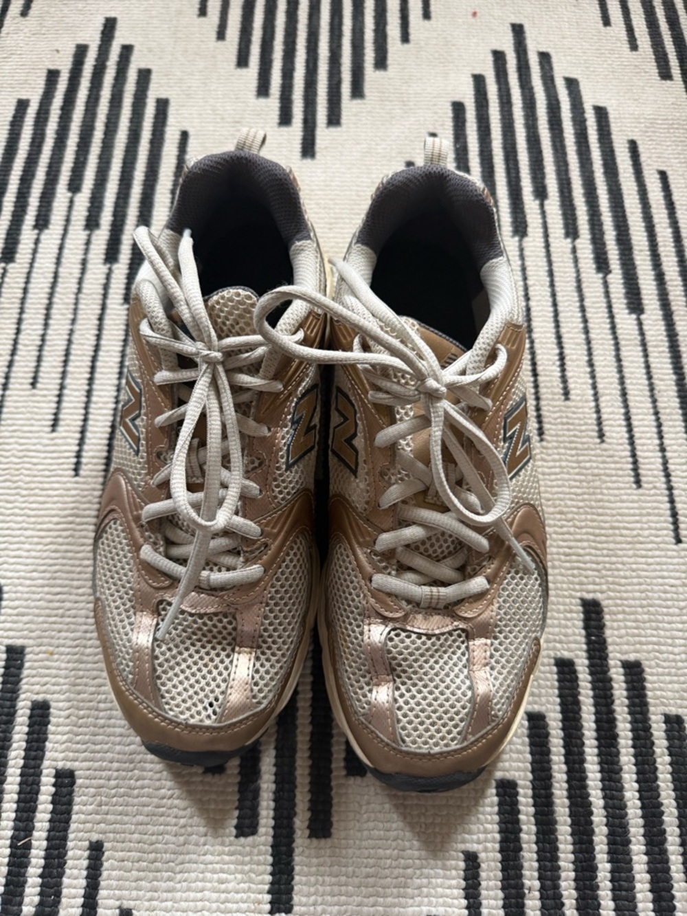 New Balance Metallic Gold and Cream Running Shoes